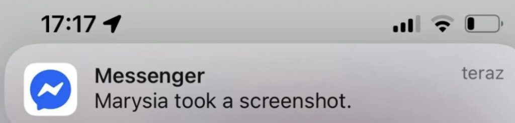 Stało się. Messenger zaczął informować o zrobionych screenach