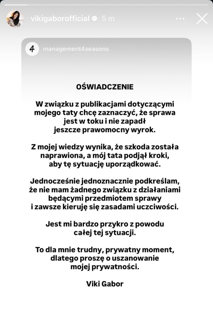 Viki Gabor przerywa milczenie. Jest oficjalne oświadczenie w sprawie ojca