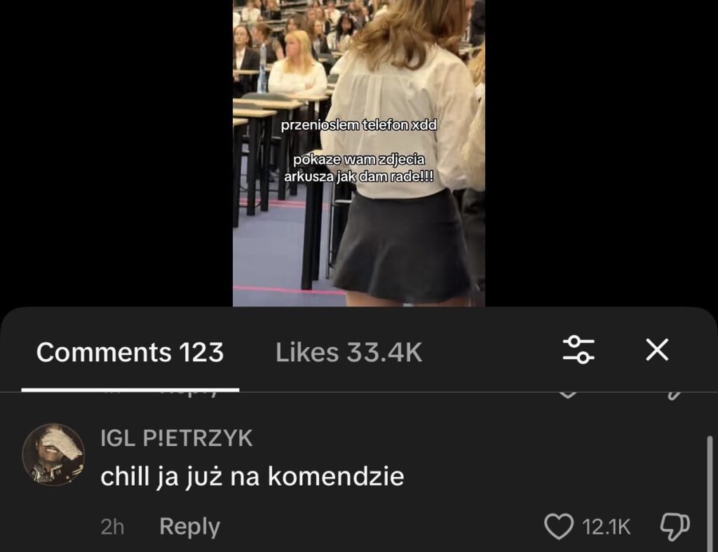 Sam na siebie doniósł. Nagrał film, że przyniósł telefon na maturę i wyśle przecieki