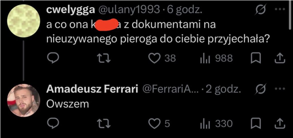No hit. Werka przyjechała do Ferrariego do Tajlandii z zaświadczeniem lekarskim, że jest dziewicą