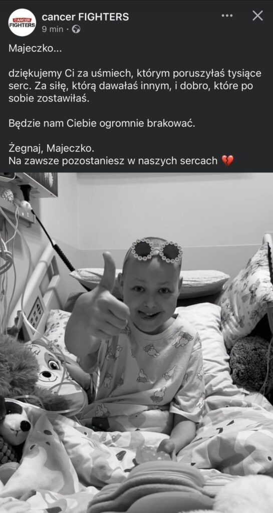 Odeszła Maja. Poinformowała fundacja Cancer Fighters